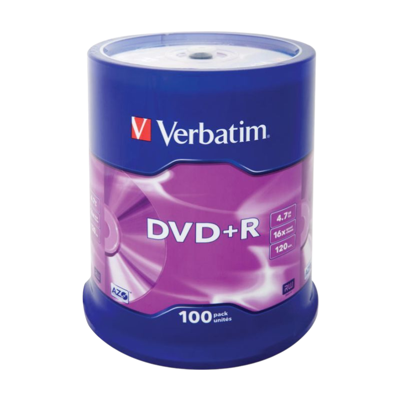 Оптичні диски Verbatim DVD+R 4.7Gb 16X Spindle 100шт Matt Silver (43551)